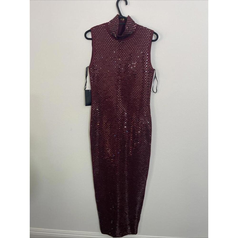 Retrofete Burgundy Sequin High-Neck Column Gown - Picture 7 of 15